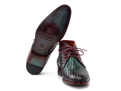 Paul Parkman Men's Custom Made Green and Purple Woven Leather Chukka Boots CK82WGP