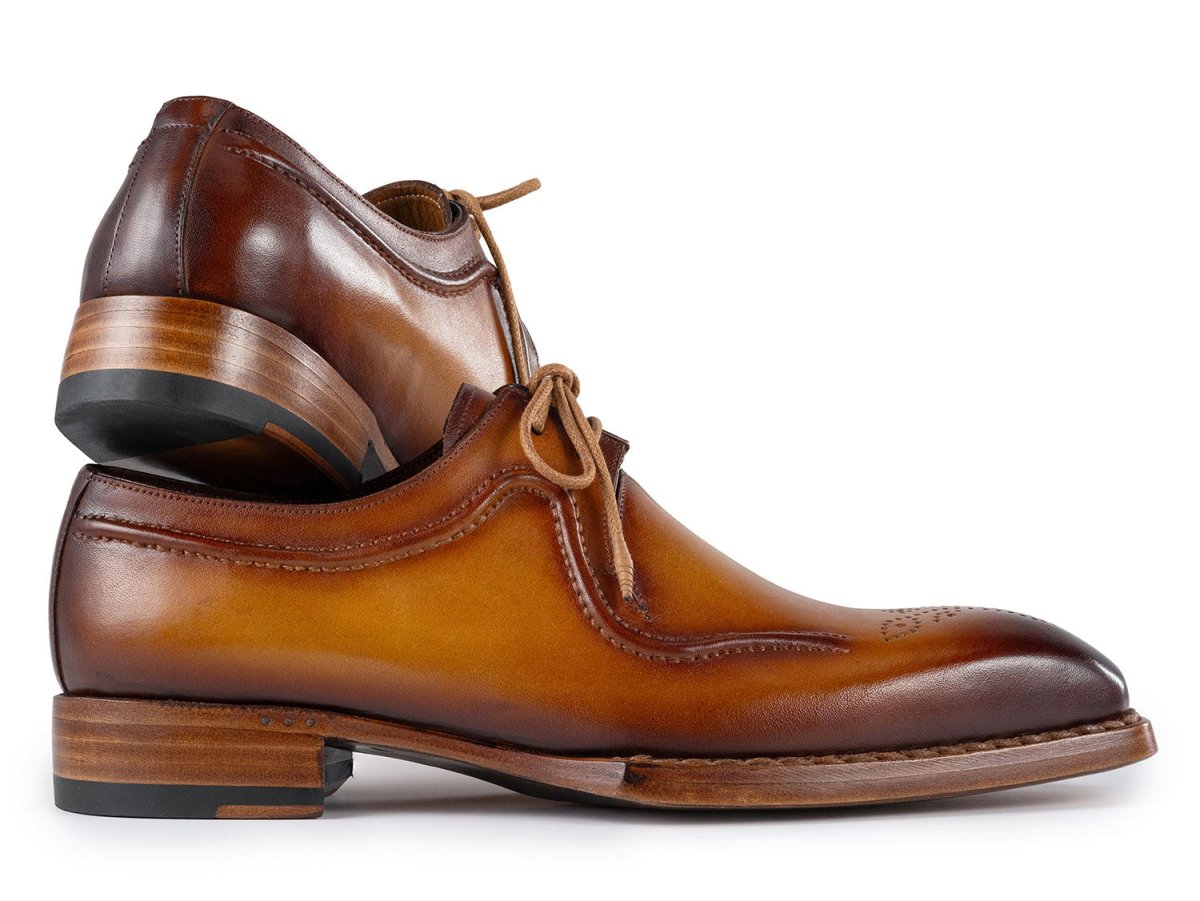 Paul Parkman Men's Custom Made Hand Welted Camel Brown Leather Derby Shoes 326B12