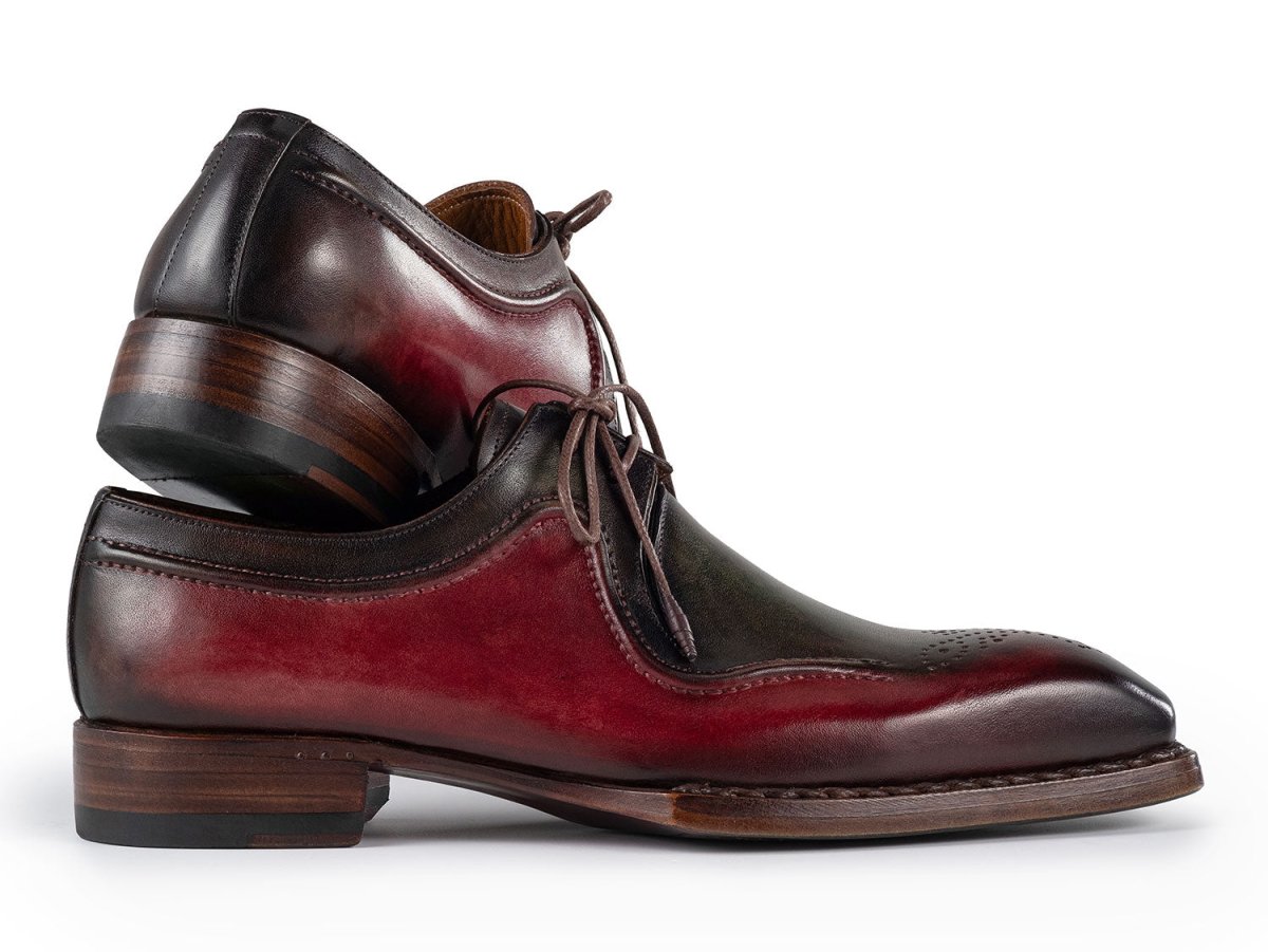 Paul Parkman Men's Custom Made Hand Welted Green and Brown Leather Derby Shoes 326Y27