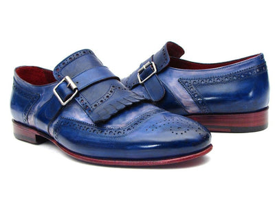 Paul Parkman Men's Custom Made Kiltie Monkstrap Shoes Dual Tone Blue Leather 12BL78