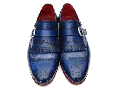 Paul Parkman Men's Custom Made Kiltie Monkstrap Shoes Dual Tone Blue Leather 12BL78