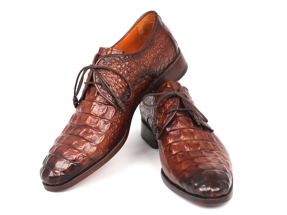 Paul Parkman Men's Custom Made Light Brown Crocodile Embossed Calfskin Derby Shoes 1438TAB