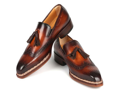 Paul Parkman Men's Custom Made Norwegian Welted Tassel Loafers Brown Burnished Leather 8507 BRW