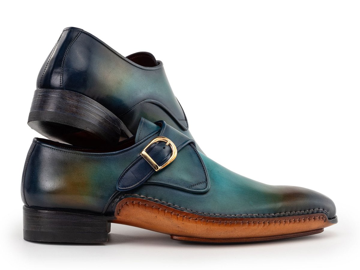 Paul Parkman Men's Custom Made Single Monkstrap Shoes Turquoise and Brown 69V7U