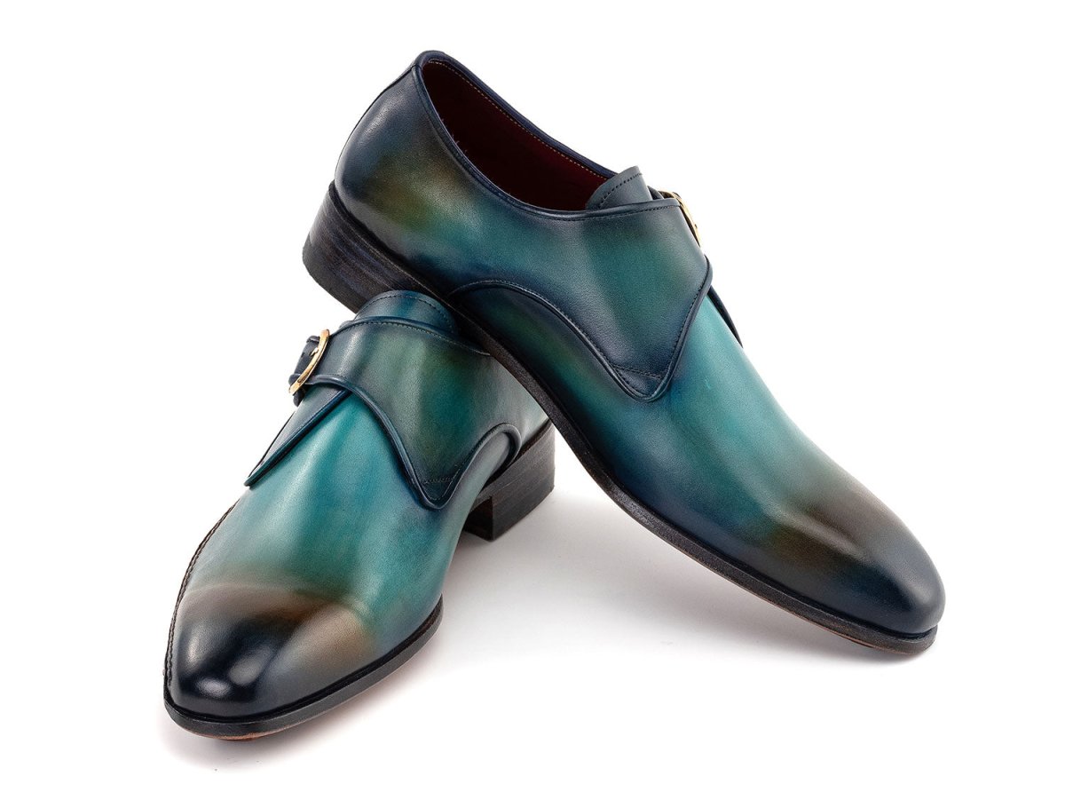 Paul Parkman Men's Custom Made Single Monkstrap Shoes Turquoise and Brown 69V7U