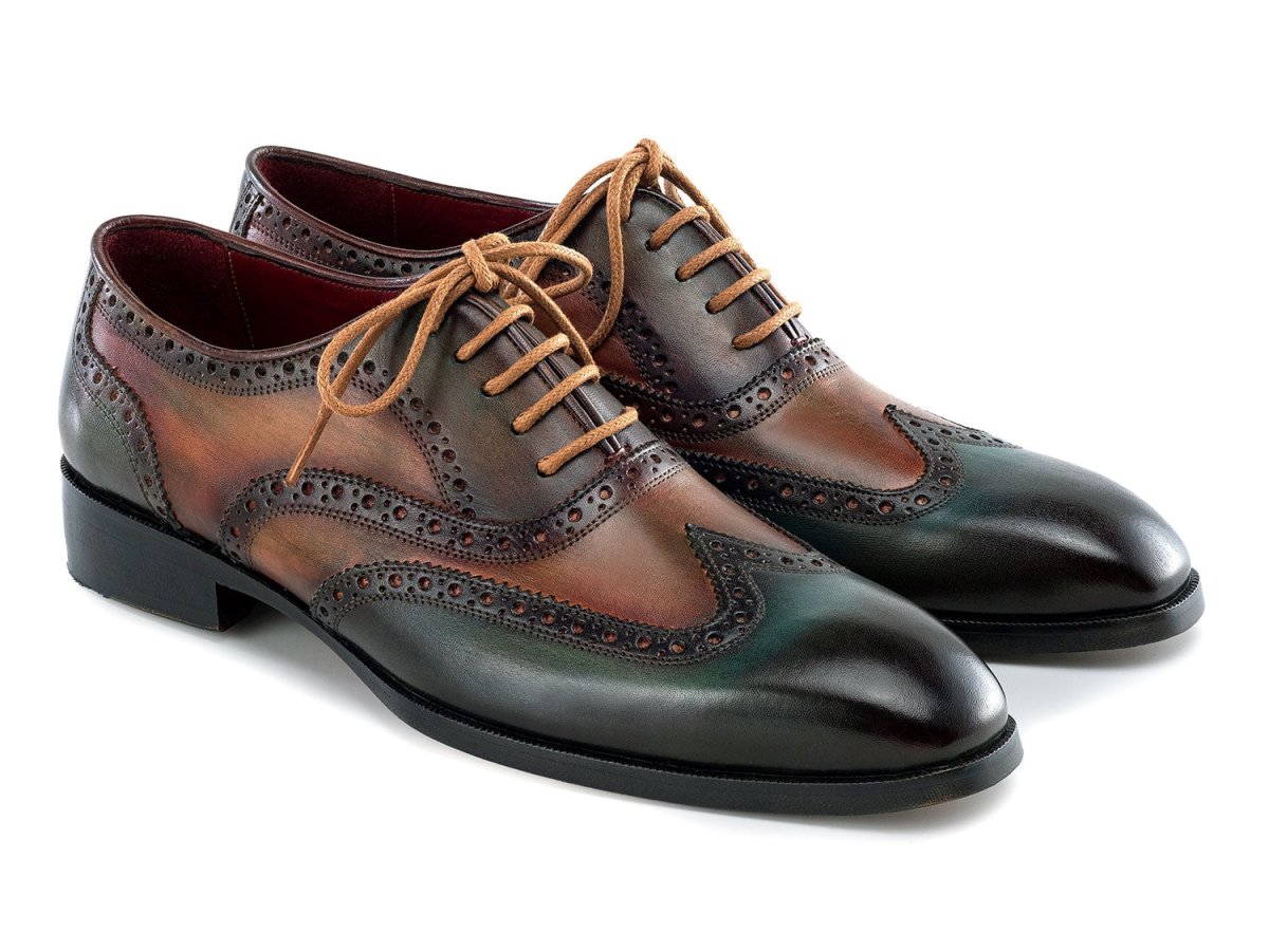 Paul Parkman Men's Custom Made Wingtip Oxfords Green Handpainted Calfskin 228 - GRN