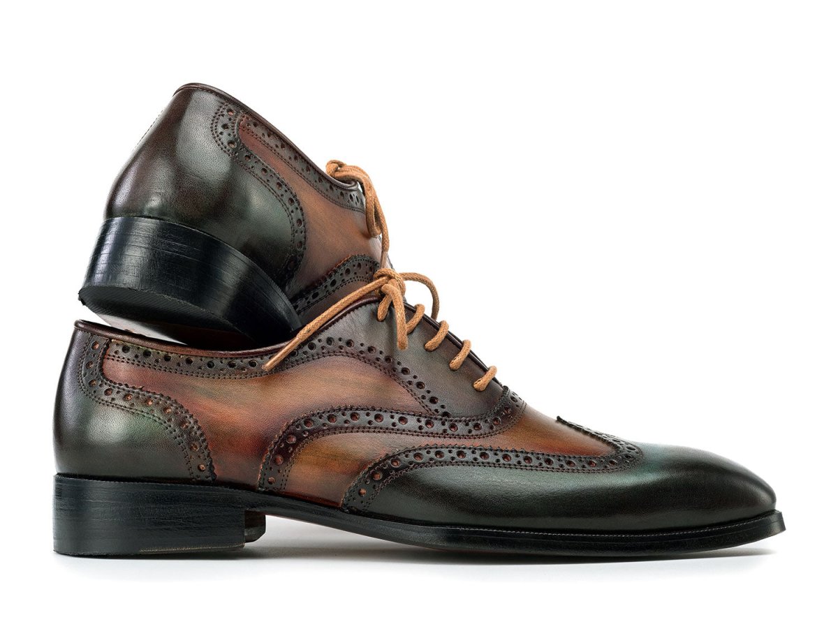 Paul Parkman Men's Custom Made Wingtip Oxfords Green Handpainted Calfskin 228 - GRN