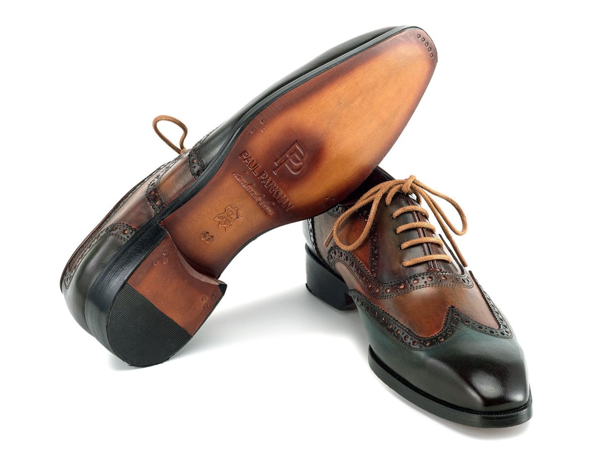 Paul Parkman Men's Custom Made Wingtip Oxfords Green Handpainted Calfskin 228 - GRN
