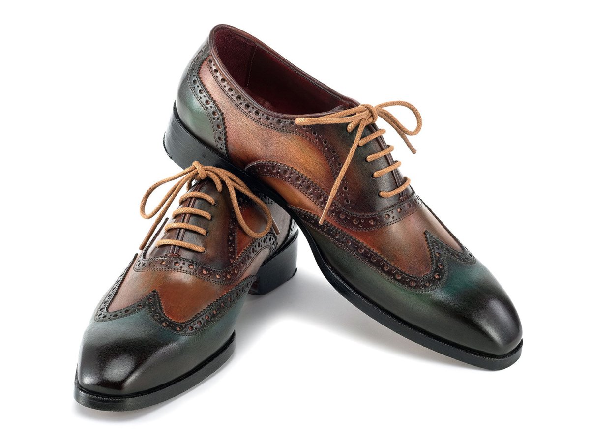 Paul Parkman Men's Custom Made Wingtip Oxfords Green Handpainted Calfskin 228 - GRN