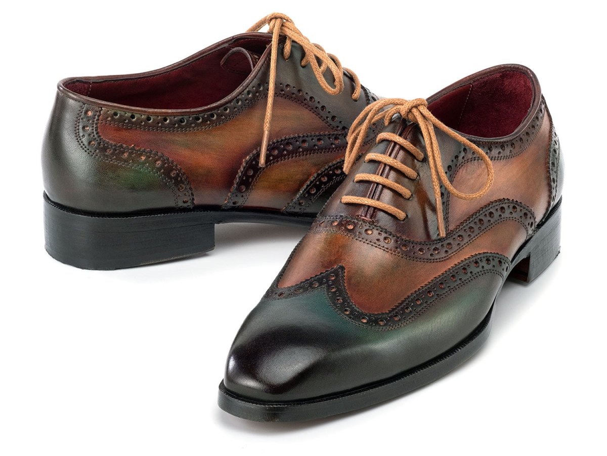 Paul Parkman Men's Custom Made Wingtip Oxfords Green Handpainted Calfskin 228 - GRN