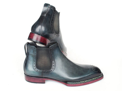 Paul Parkman Men's Custom Norwegian Welted Chelsea Boots Blue Burnished Leather 8847 BLU