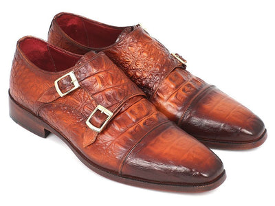 Paul Parkman Men's Double Monkstrap Brown Crocodile Embossed Calfskin (IDPP2280)