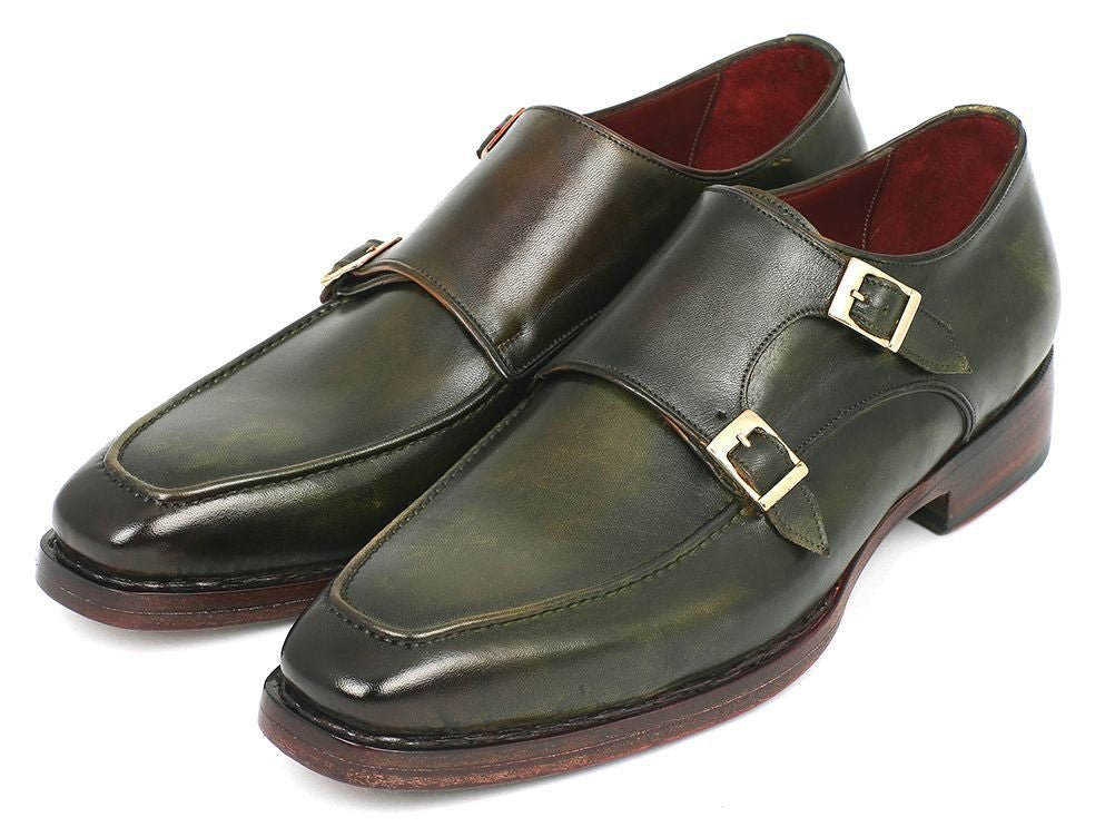 Paul Parkman Men's Double Monkstrap Goodyear Welted Shoes Green (ID061 - GREEN)