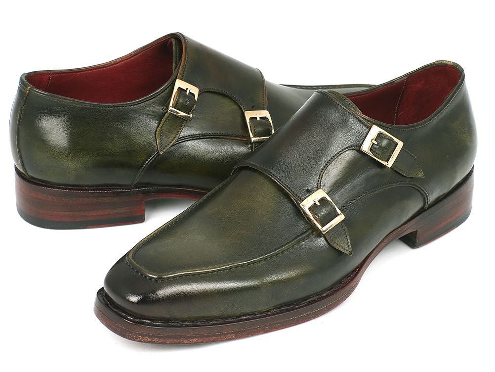 Paul Parkman Men's Double Monkstrap Goodyear Welted Shoes Green (ID061 - GREEN)
