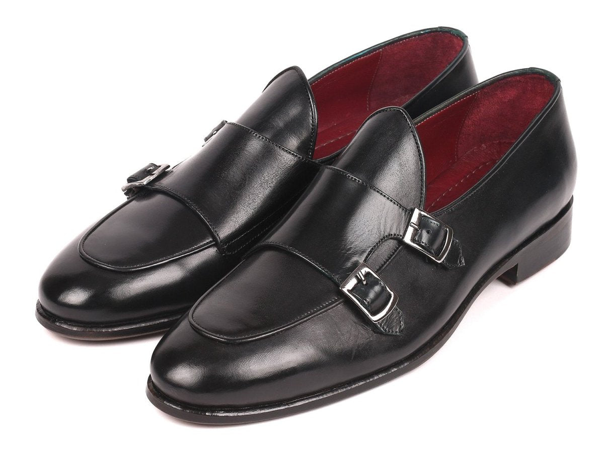 Paul Parkman Men's Double Monkstrap Shoes in Black