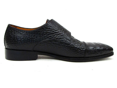 Paul Parkman Men's Double Monkstraps Black Crocodile Embossed Calfskin (ID045BK41)