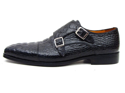 Paul Parkman Men's Double Monkstraps Black Crocodile Embossed Calfskin (ID045BK41)