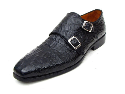 Paul Parkman Men's Double Monkstraps Black Crocodile Embossed Calfskin (ID045BK41)