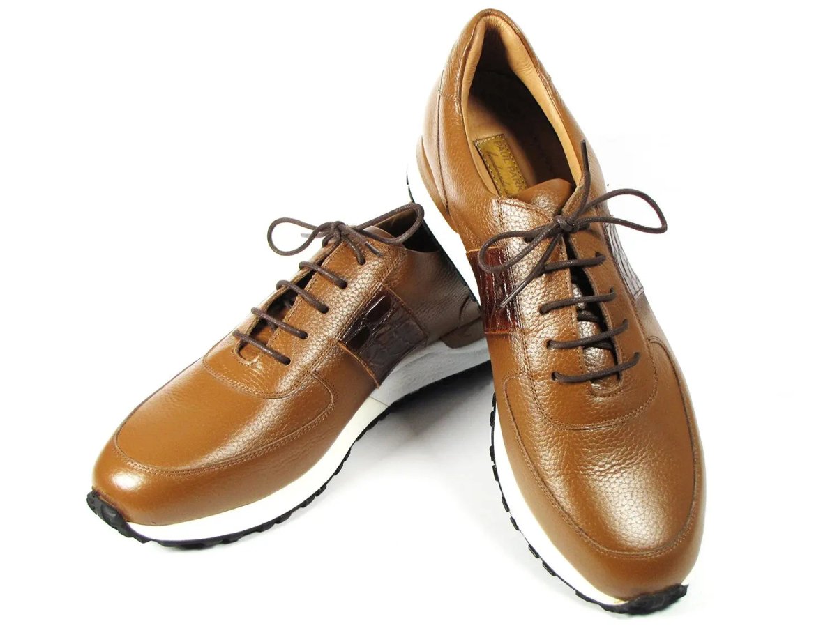 Paul Parkman Men's Floater Leather Sneakers in Cognac