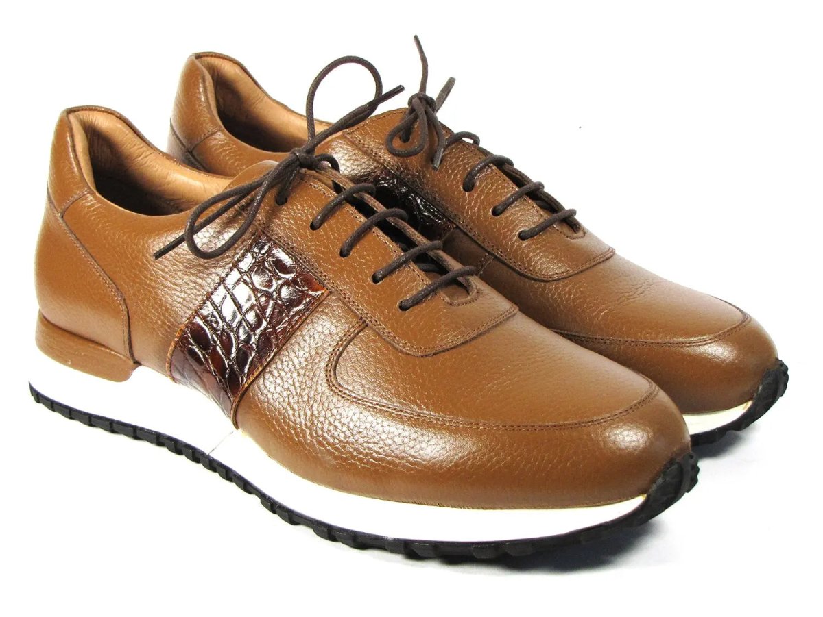 Paul Parkman Men's Floater Leather Sneakers in Cognac