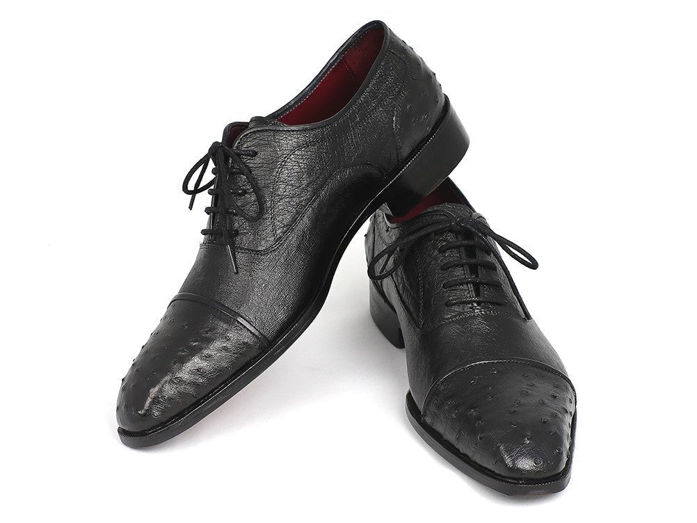 Paul Parkman Men's Genuine Ostrich Captoe Oxfords Black (ID24XS BLK)