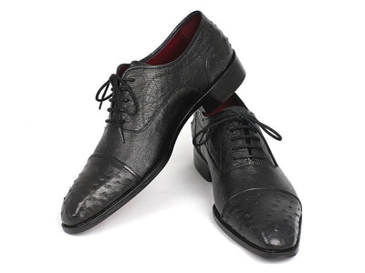 Paul Parkman Men's Genuine Ostrich Captoe Oxfords Black (ID24XS BLK)