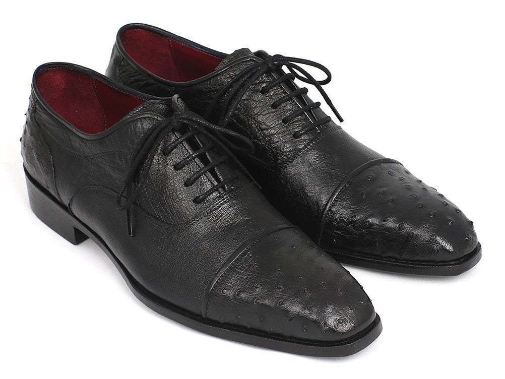 Paul Parkman Men's Genuine Ostrich Captoe Oxfords Black (ID24XS BLK)