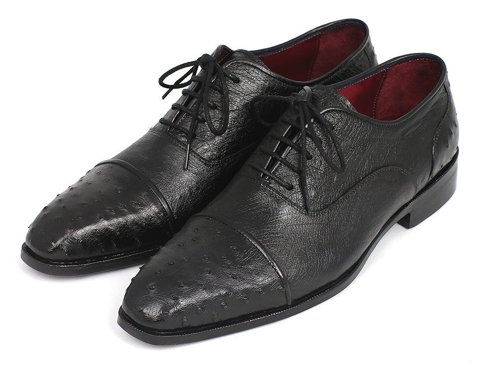 Paul Parkman Men's Genuine Ostrich Captoe Oxfords Black (ID24XS BLK)