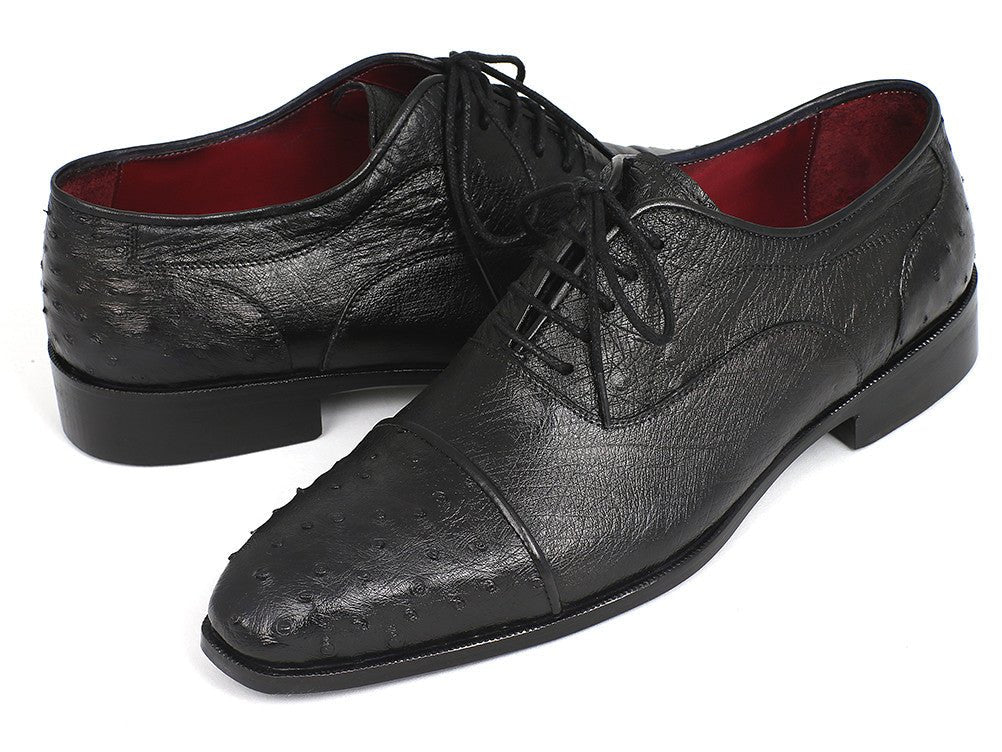 Paul Parkman Men's Genuine Ostrich Captoe Oxfords Black (ID24XS BLK)