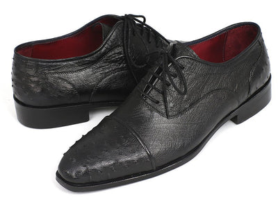 Paul Parkman Men's Genuine Ostrich Captoe Oxfords Black (ID24XS BLK)