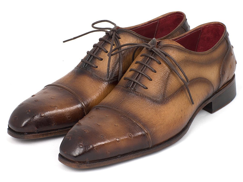 Paul Parkman Men's Genuine Ostrich Captoe Oxfords Camel Color (ID24XS CML)