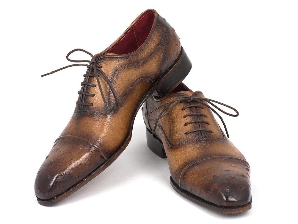 Paul Parkman Men's Genuine Ostrich Captoe Oxfords Camel Color (ID24XS CML)