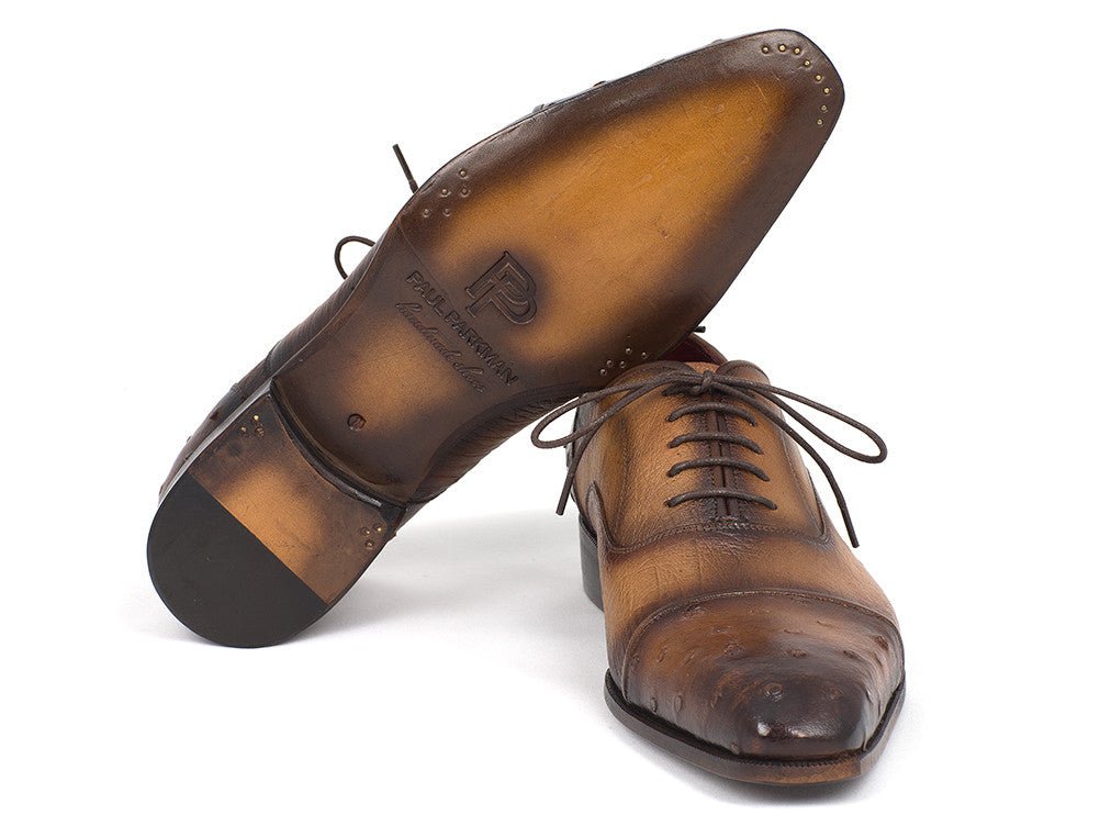 Paul Parkman Men's Genuine Ostrich Captoe Oxfords Camel Color (ID24XS CML)