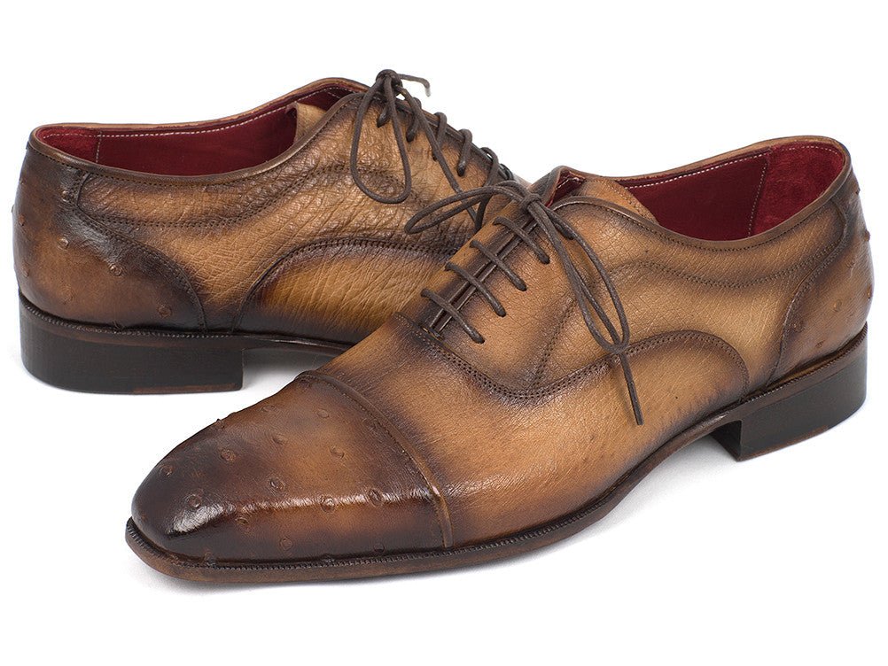 Paul Parkman Men's Genuine Ostrich Captoe Oxfords Camel Color (ID24XS CML)