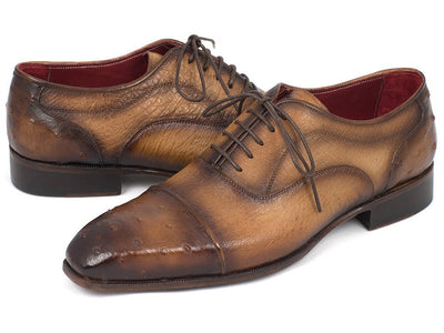 Paul Parkman Men's Genuine Ostrich Captoe Oxfords Camel Color (ID24XS CML)