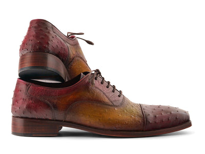 Paul Parkman Men's Genuine Ostrich Captoe Oxfords Green and Burgundy (ID24XS11)