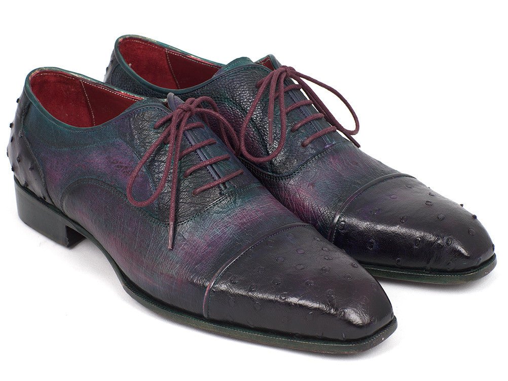 Paul Parkman Men's Genuine Ostrich Captoe Oxfords Purple (ID24XS PRP)