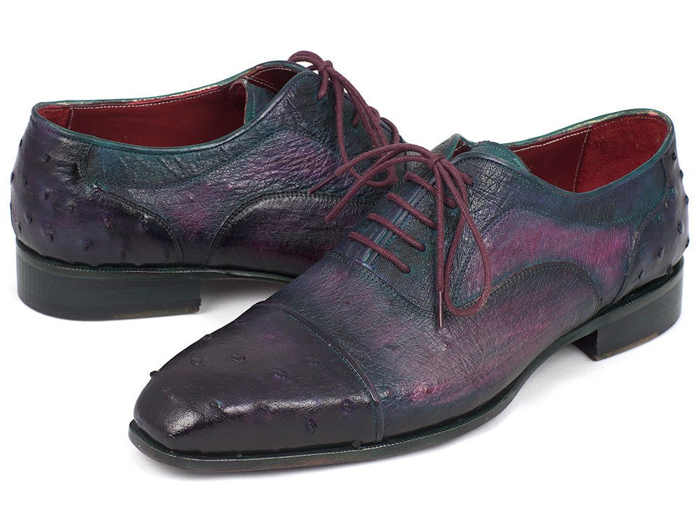 Paul Parkman Men's Genuine Ostrich Captoe Oxfords Purple (ID24XS PRP)