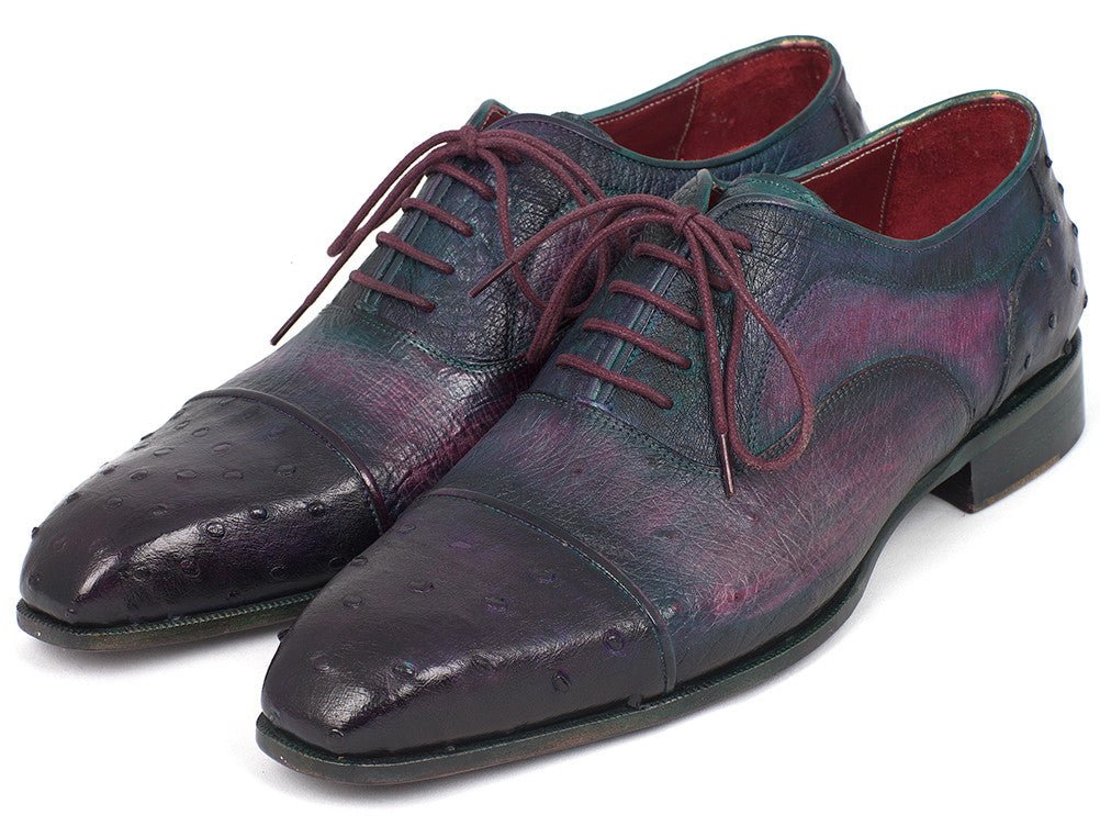 Paul Parkman Men's Genuine Ostrich Captoe Oxfords Purple (ID24XS PRP)