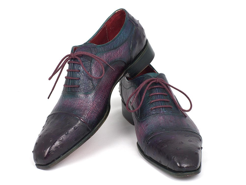 Paul Parkman Men's Genuine Ostrich Captoe Oxfords Purple (ID24XS PRP)