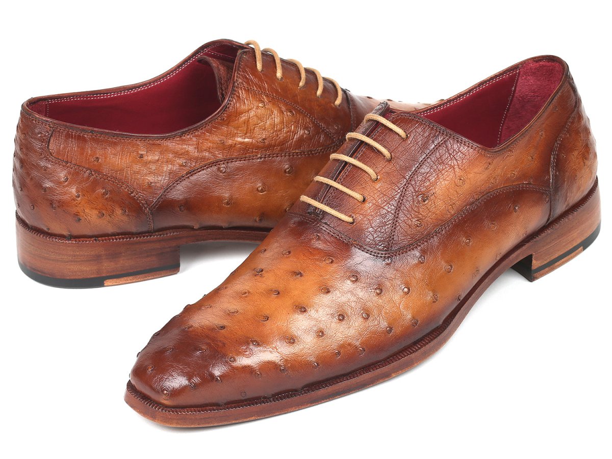 Paul Parkman Men's Genuine Ostrich Oxfords Light Brown (ID257XS CML)
