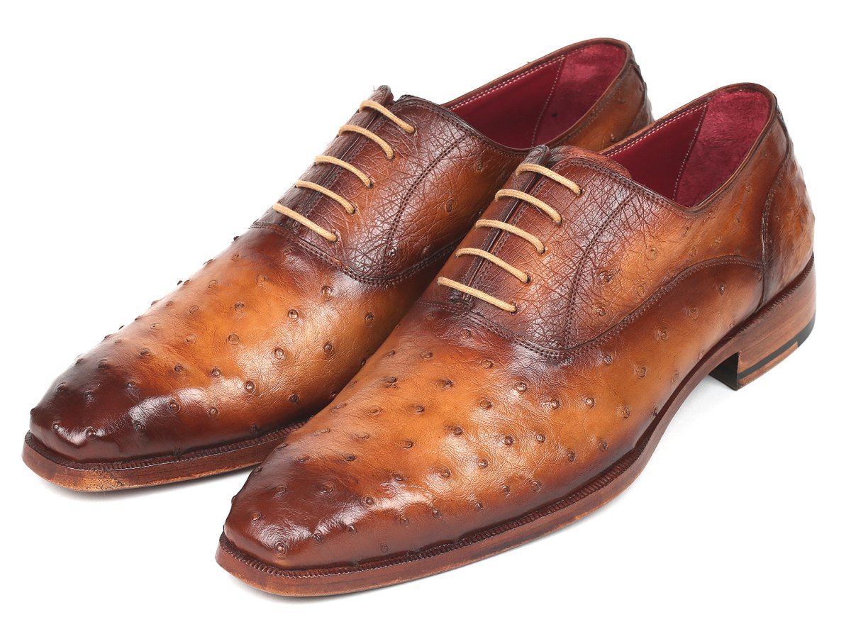 Paul Parkman Men's Genuine Ostrich Oxfords Light Brown (ID257XS CML)