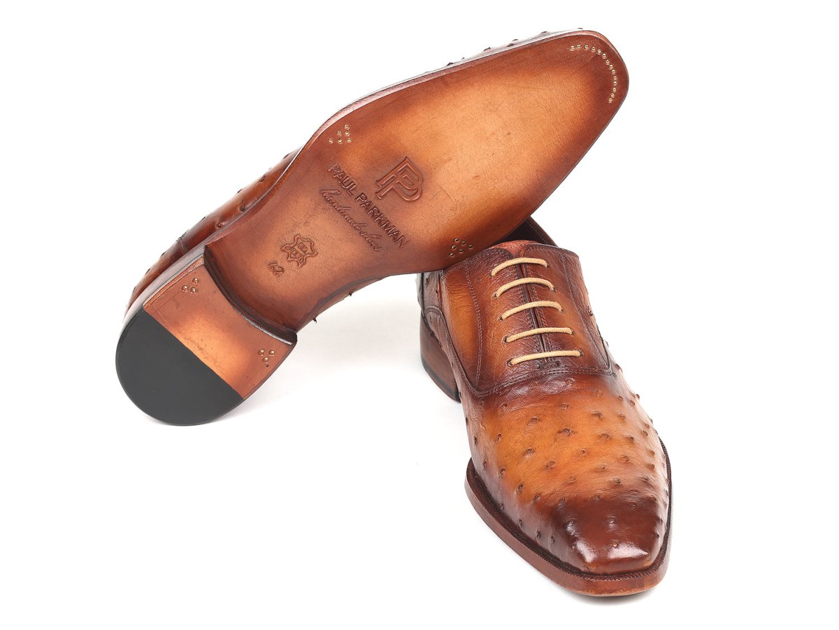 Paul Parkman Men's Genuine Ostrich Oxfords Light Brown (ID257XS CML)