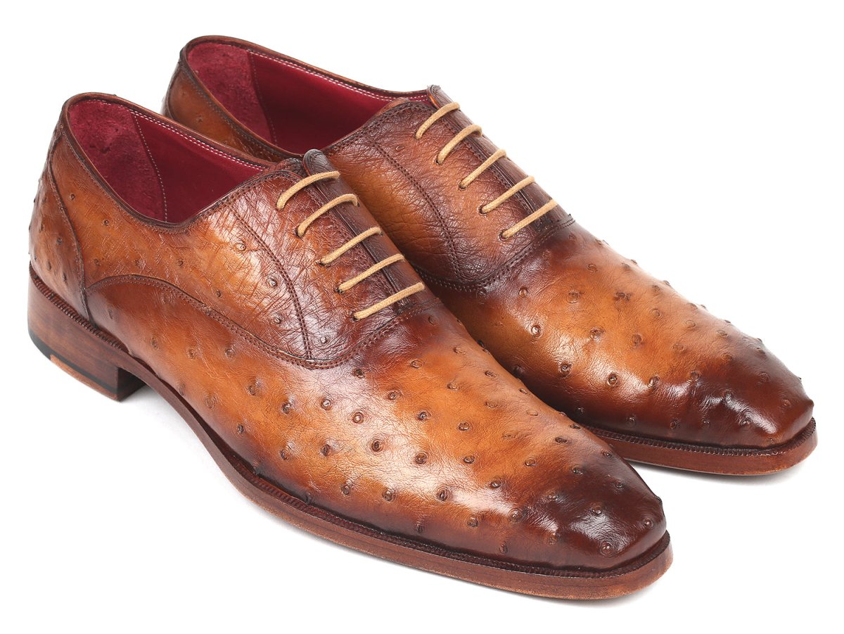 Paul Parkman Men's Genuine Ostrich Oxfords Light Brown (ID257XS CML)