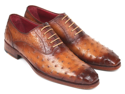 Paul Parkman Men's Genuine Ostrich Oxfords Light Brown (ID257XS CML)