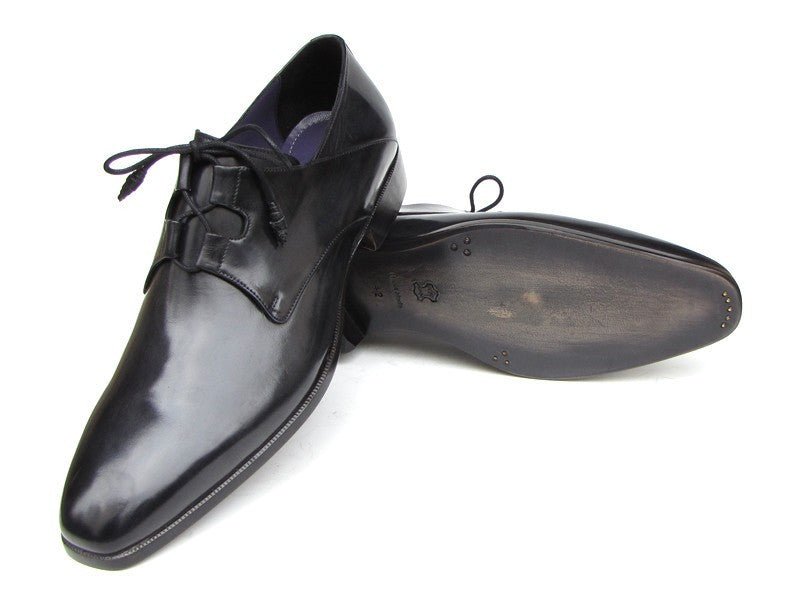 Paul Parkman Men's Ghillie Lacing Plain Toe Black Shoes (ID076 - BLK)