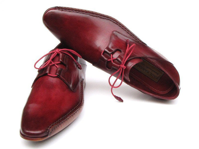 Paul Parkman Men's Ghillie Lacing Side Handsewn Dress Shoes - Burgundy Leather Upper and Leather Sole (ID022 - BUR)