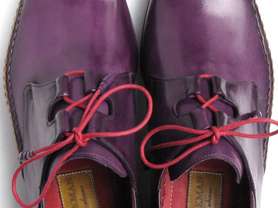 Paul Parkman Men's Ghillie Lacing Side Handsewn Dress Shoes - Purple Leather Upper and Leather Sole (ID022 - RP)