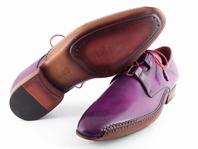 Paul Parkman Men's Ghillie Lacing Side Handsewn Dress Shoes - Purple Leather Upper and Leather Sole (ID022 - RP)