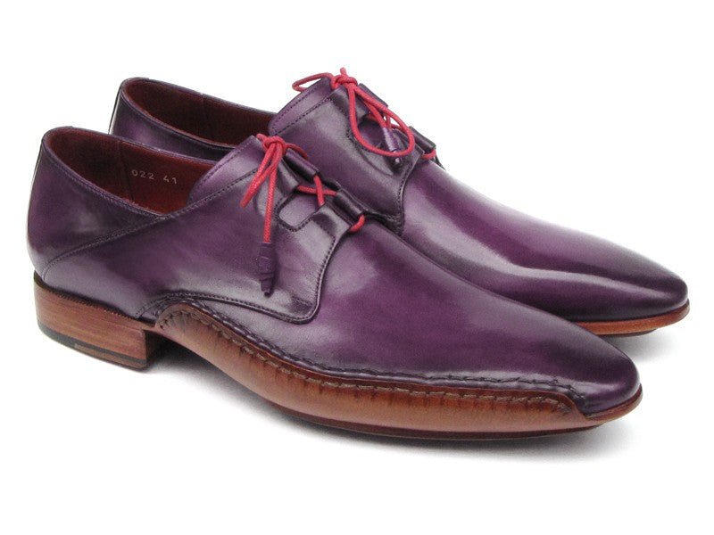 Paul Parkman Men's Ghillie Lacing Side Handsewn Dress Shoes - Purple Leather Upper and Leather Sole (ID022 - RP)